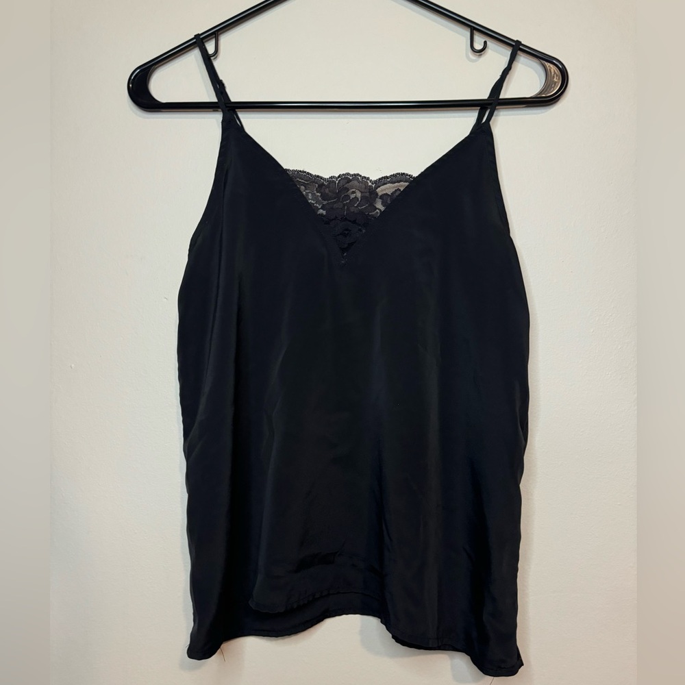 Black silk tank top with lace. Size XXS